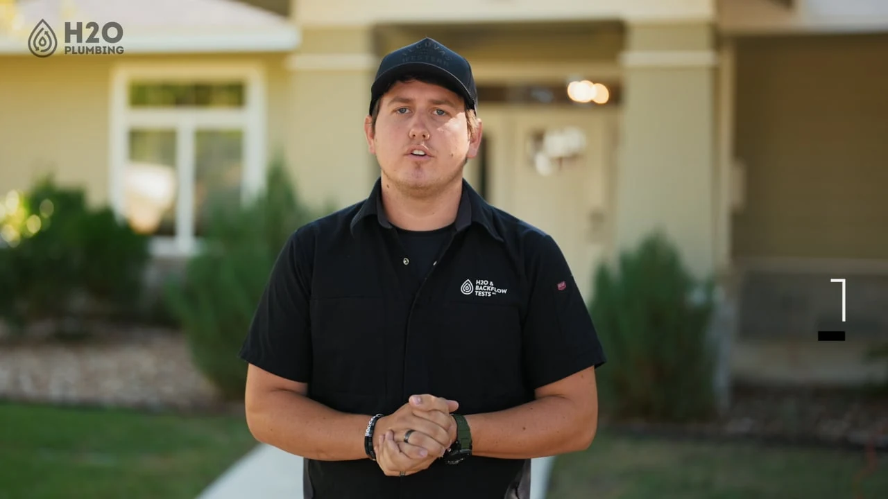 Caleb Hopkins presenting H2O Plumbing Authority’s leak detection and water line repair service film