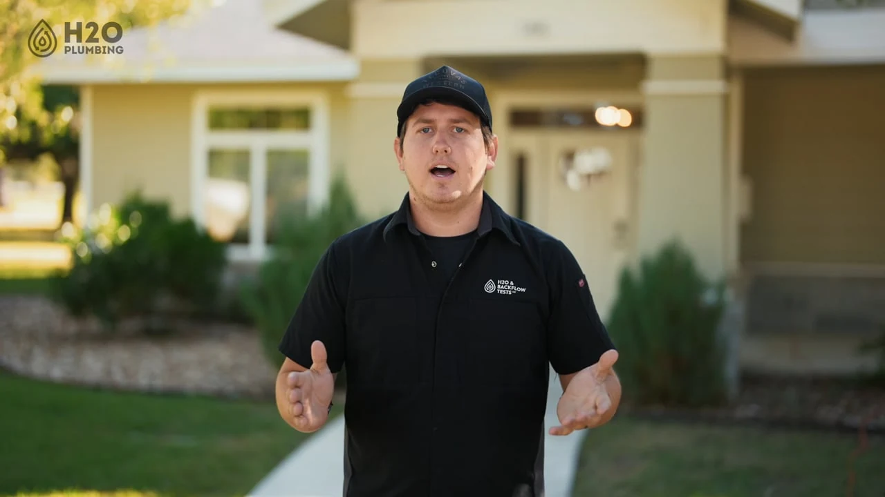 Caleb Hopkins presenting H2O Plumbing Authority’s sewer line repair service film