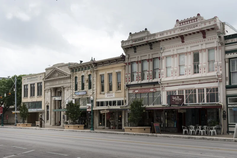 Historic buildings around the courthouse square in Georgetown, Texas.