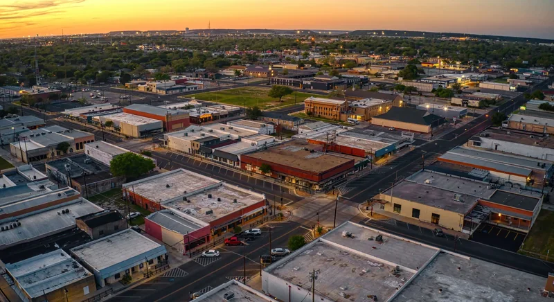 Killeen at sunset An aerial view of downtown Killeen, Texas, at sunset.